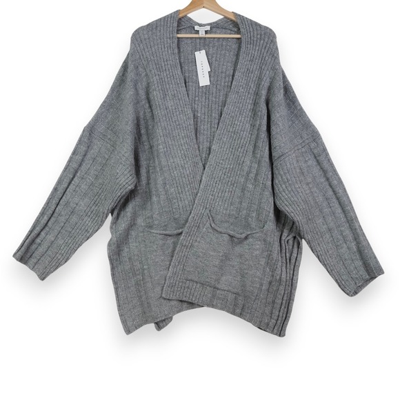 Topshop Sweaters - TOPSHOP Womens Knit Cardigan XL Gray Ribbed  US 14 Slouchy Cozy Minimal NWT